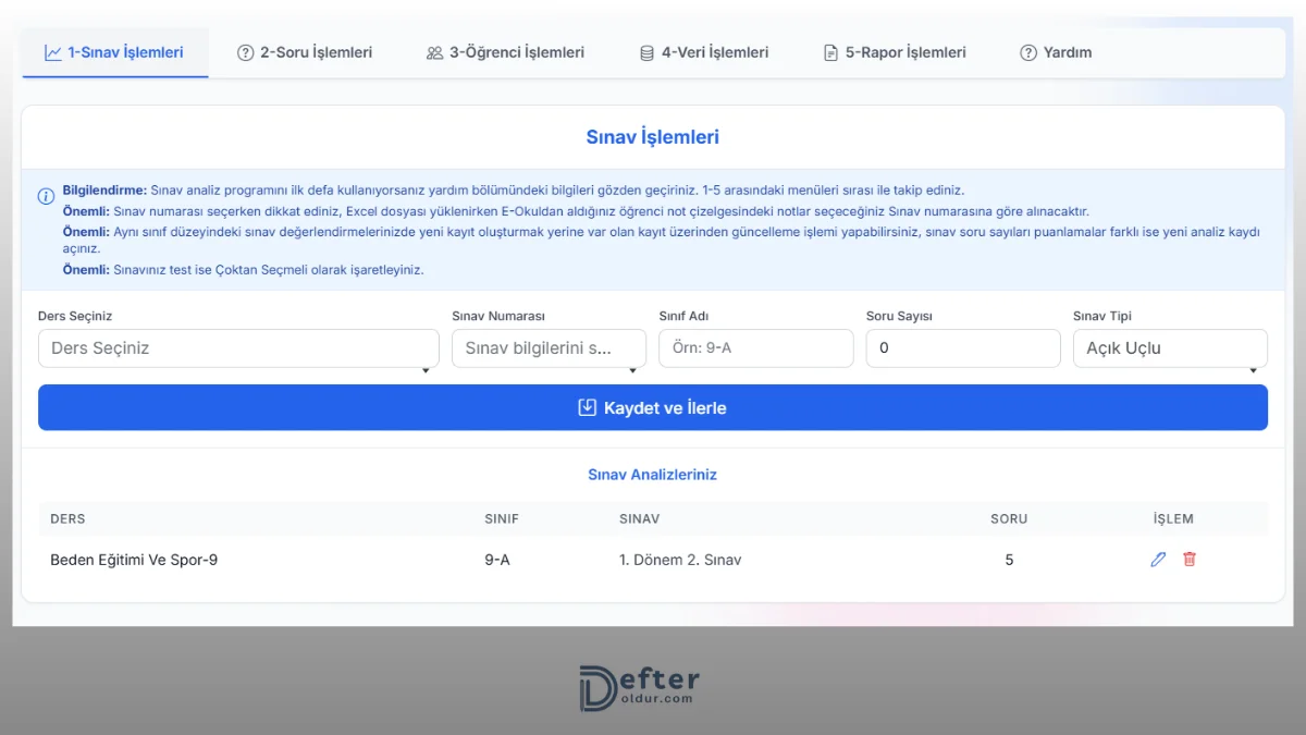 maarif uyumlu sınav analizi ekranı ve başarı grafiği